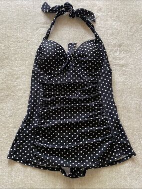 Black Polka Dot Halter one piece Swim-dress Size Small